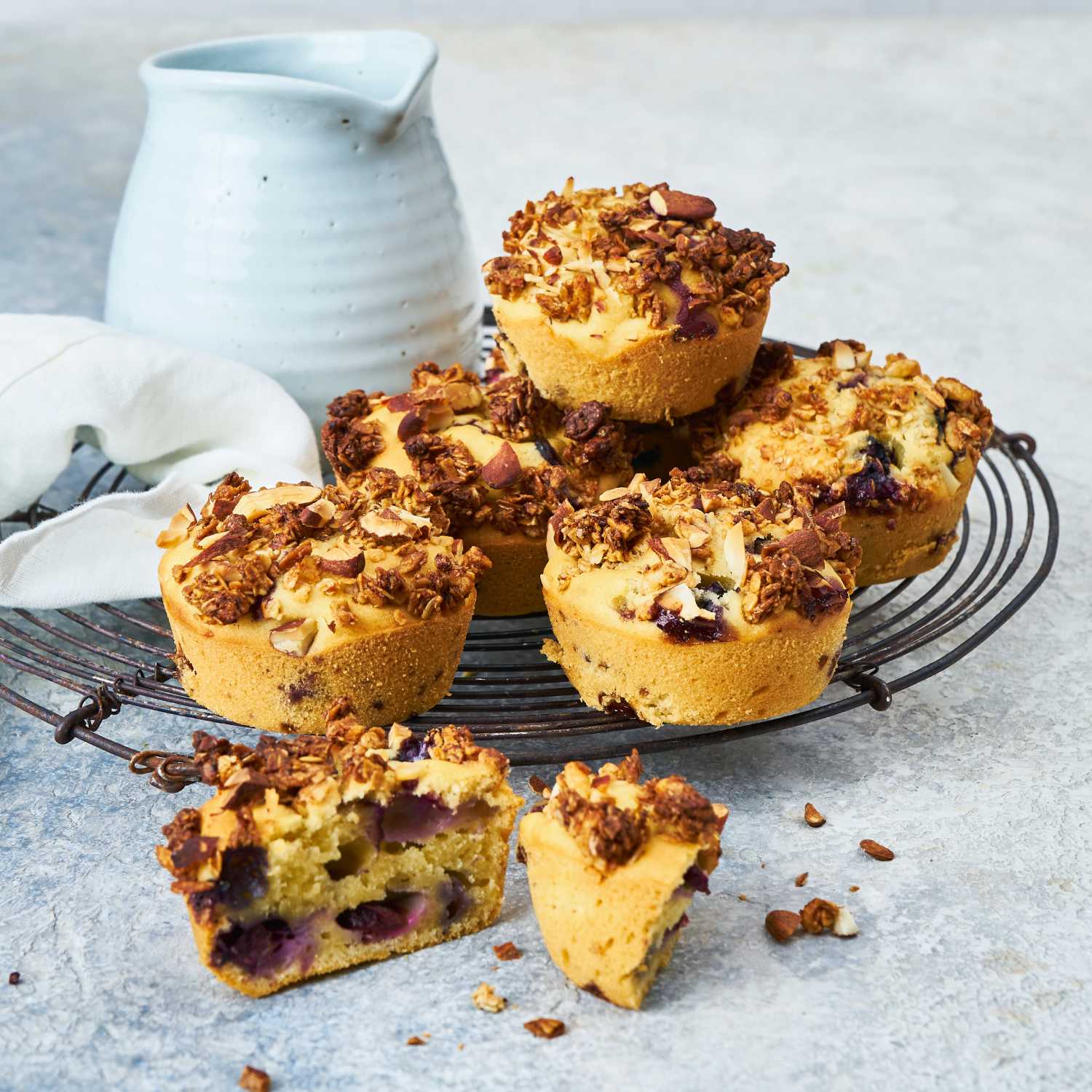 Breakfast muffins with granola and blueberries