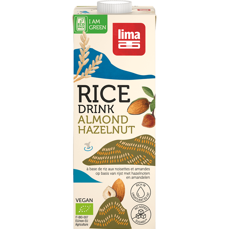 41223 164 Green Lima Land Rice Drink Almond Hazelnut 1L Edge Frontaal